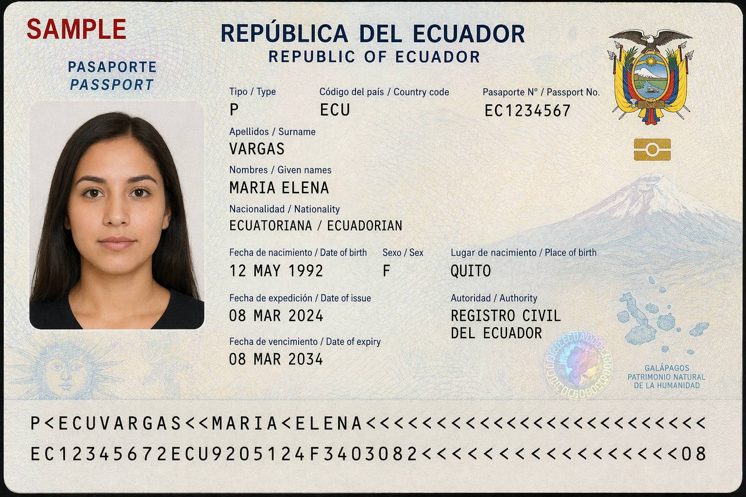 Ecuador Passport Sample