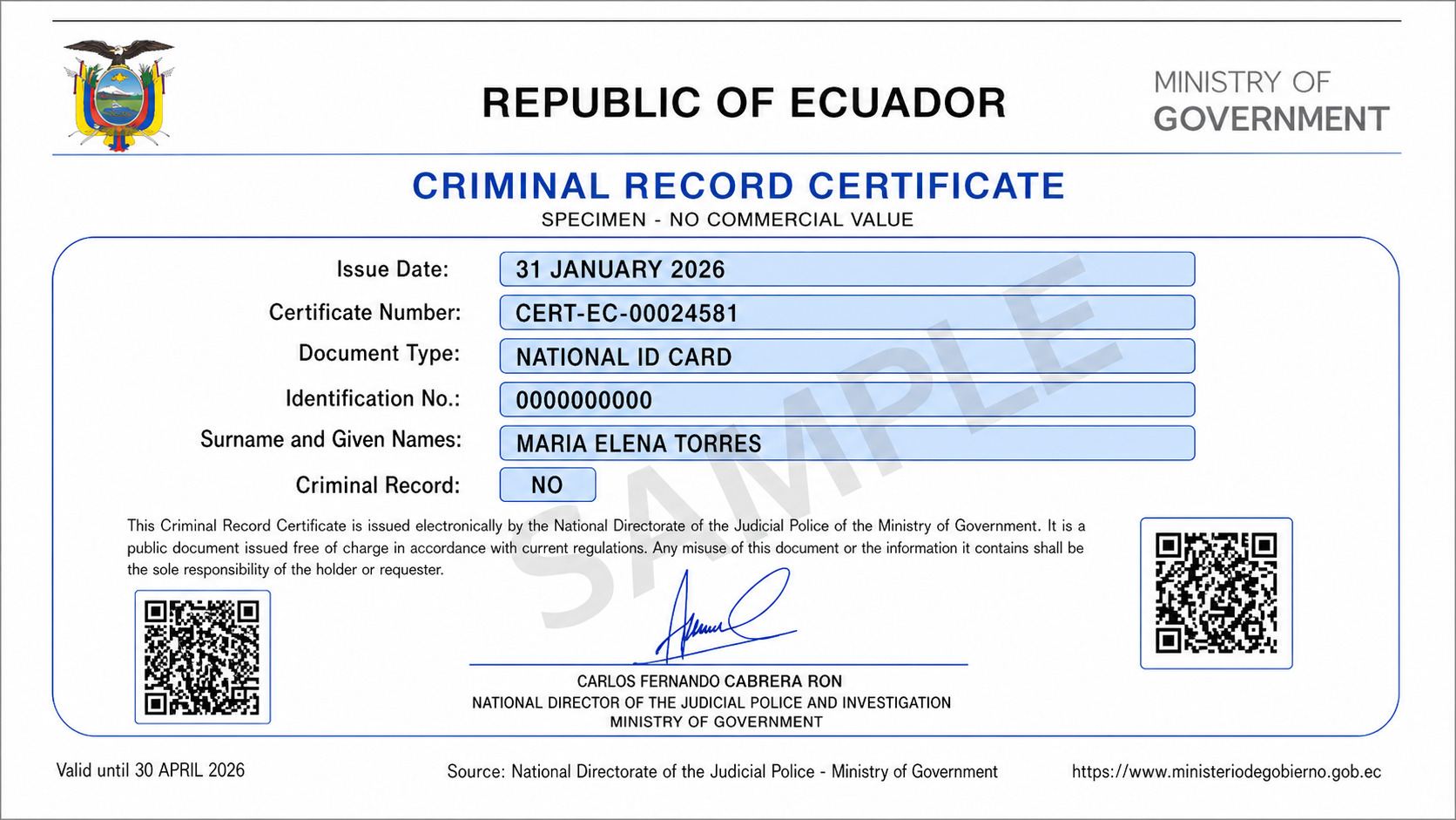 Ecuador Police Clearance