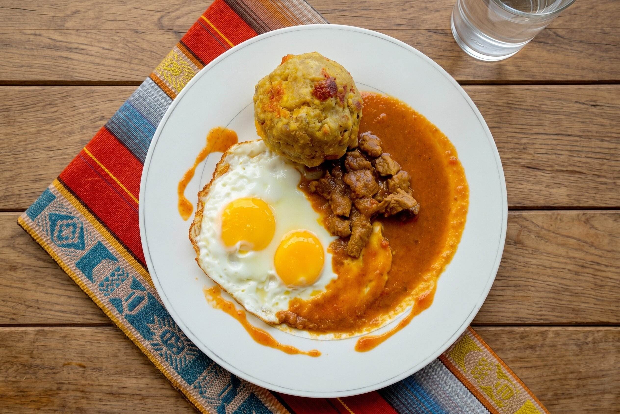 Fried egg served with bol&oacute;n de verde