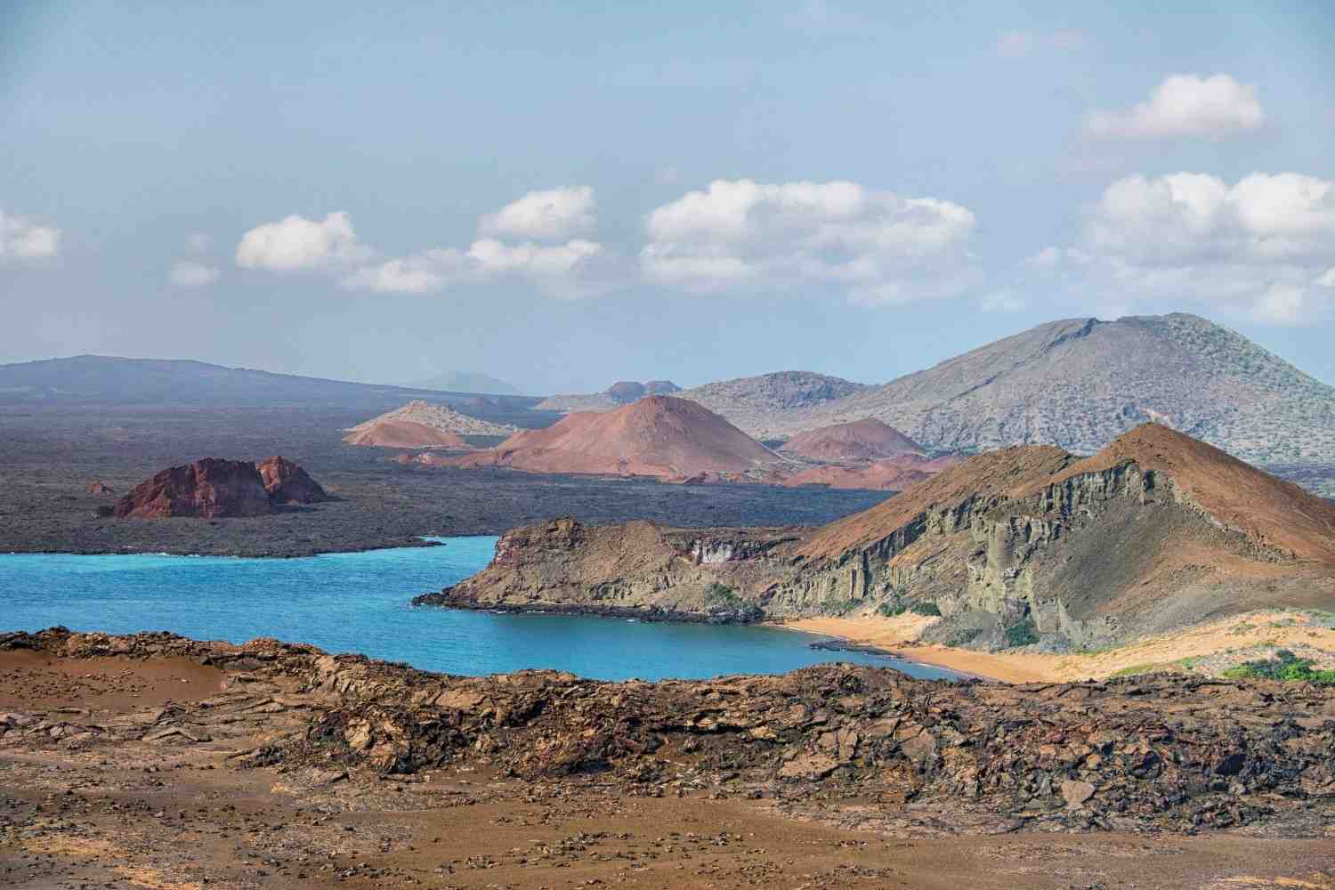 Galapagos Mountains Sea Blue Sky View