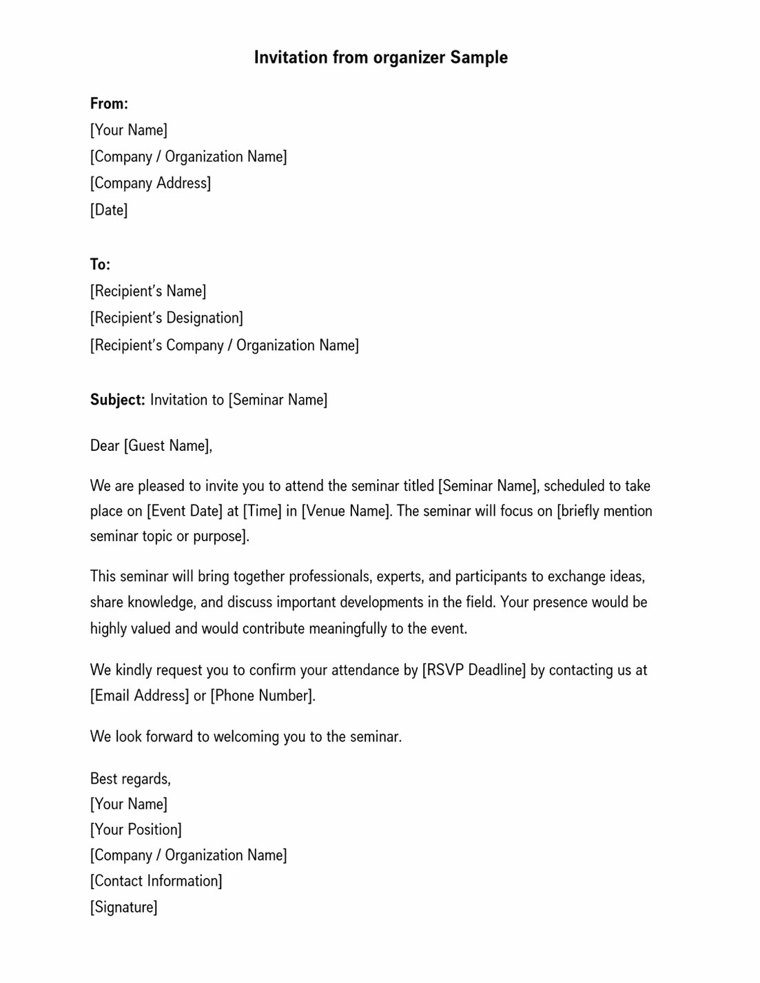 Invitation From Organiser