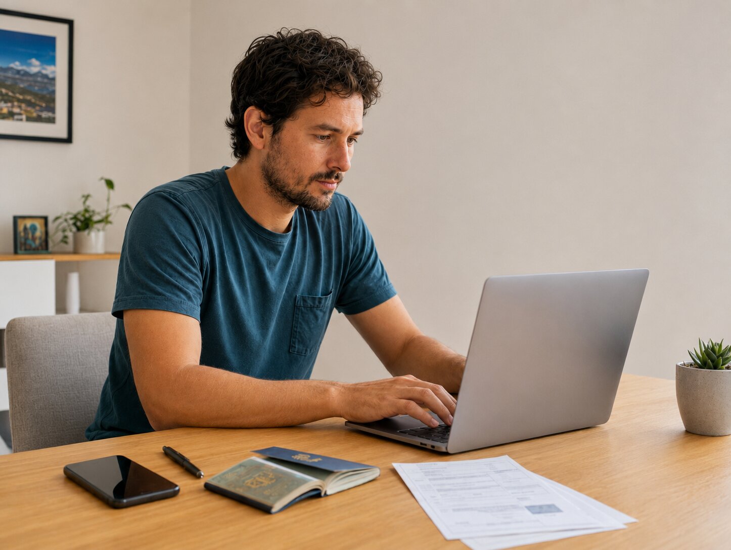 Man with laptop and documents